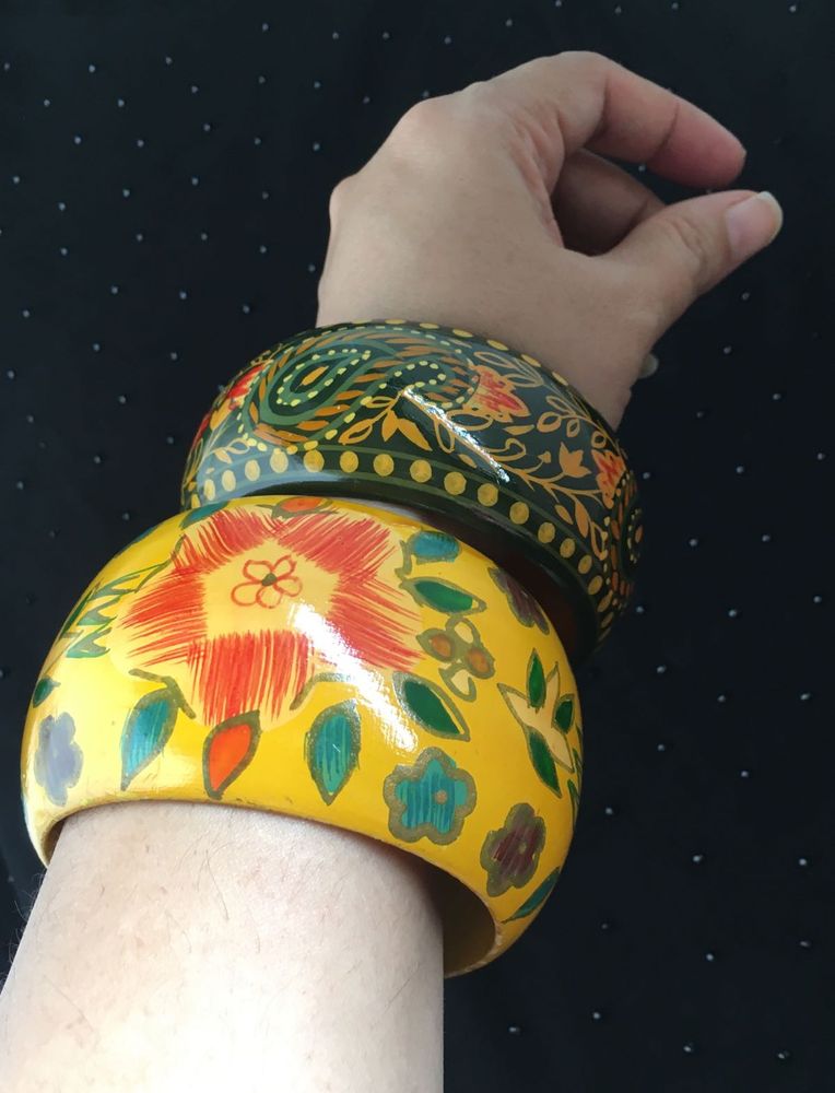 Two handpainted wooden bangles