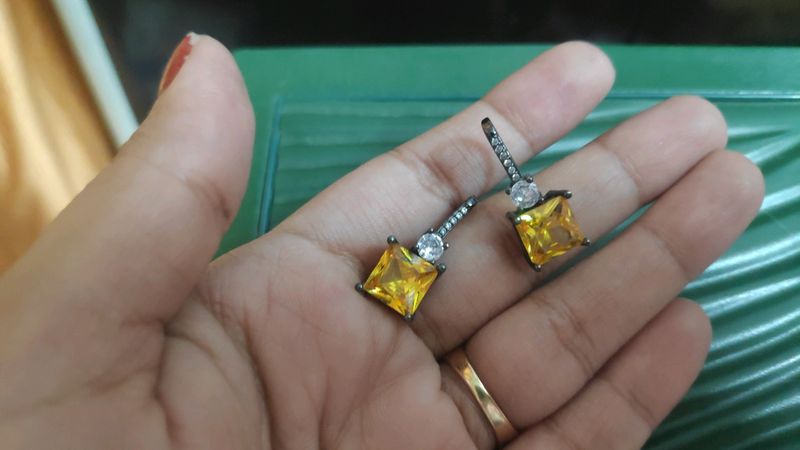 CZ Silver Plated Studded Square Earrings