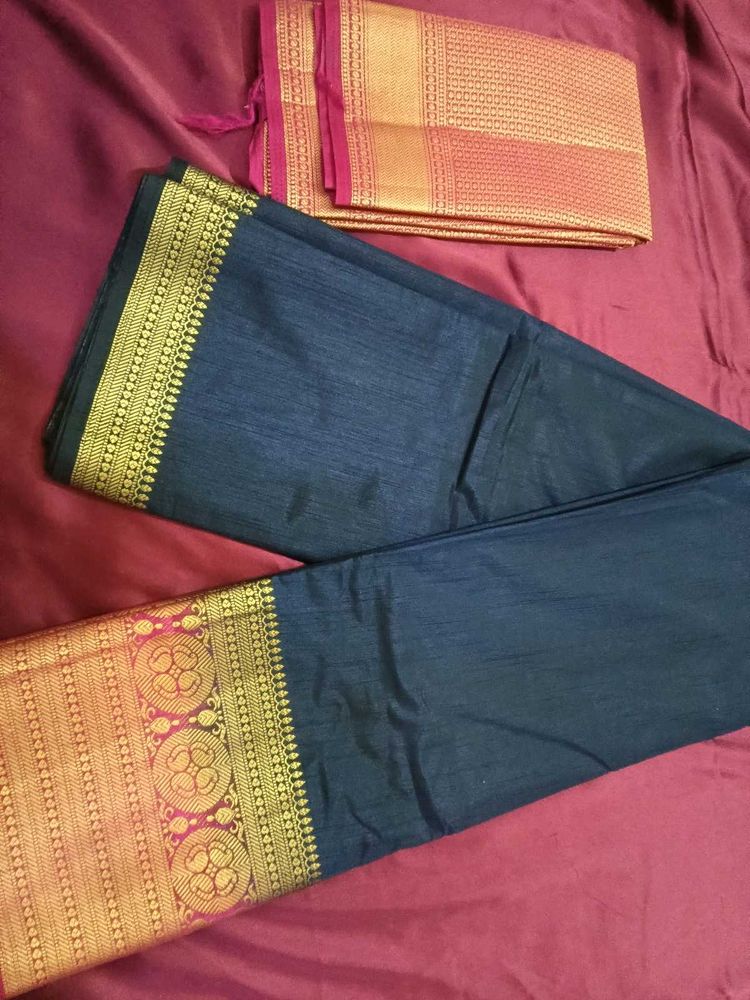 Elegant Navy Blue Silk Saree