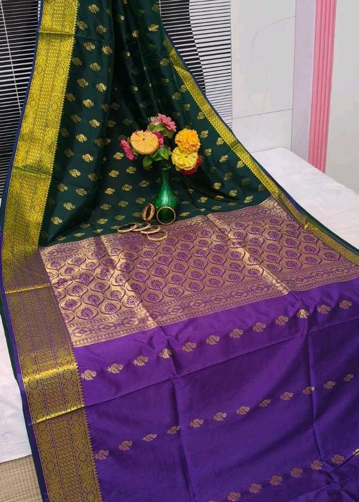 Elegant Green &amp; Purple Banarasi Alvar Saree
