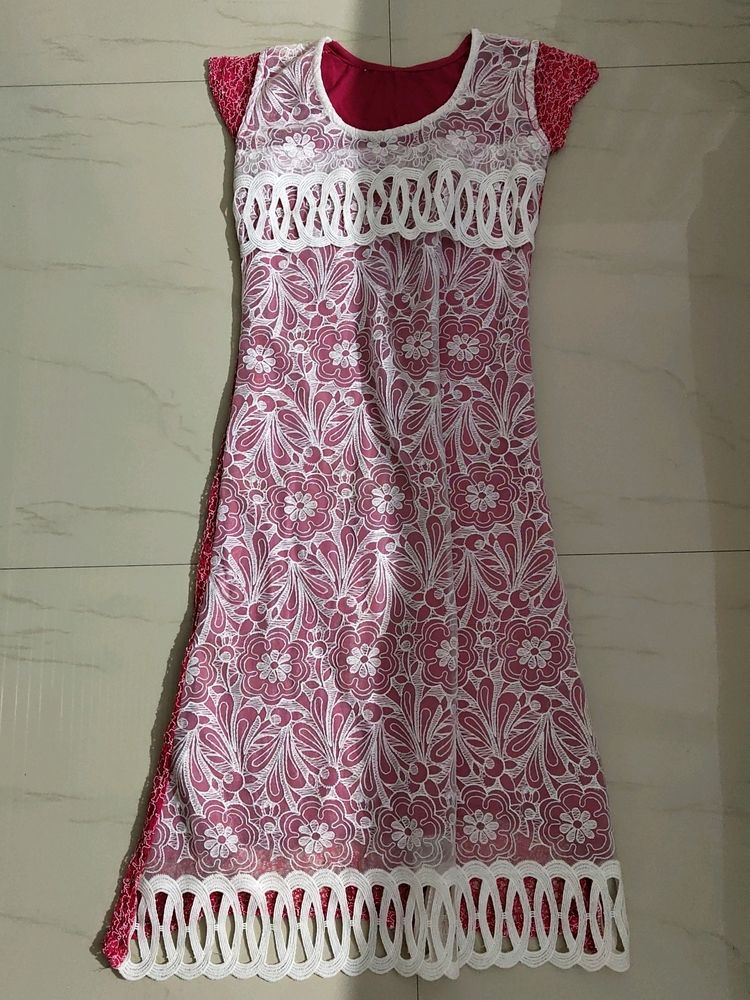 Pink And White kurti Size S