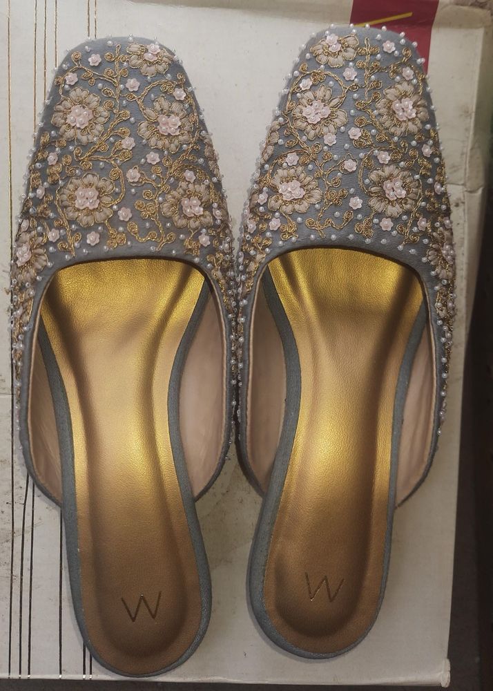 W Embellished Slip-On Mules