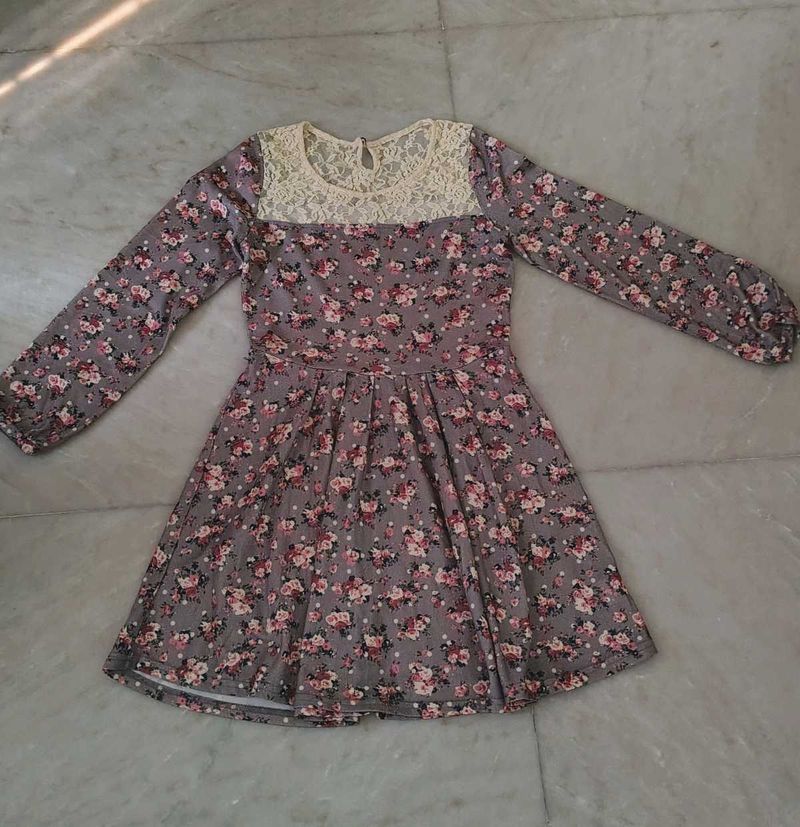 Grey Floral Lace Dress