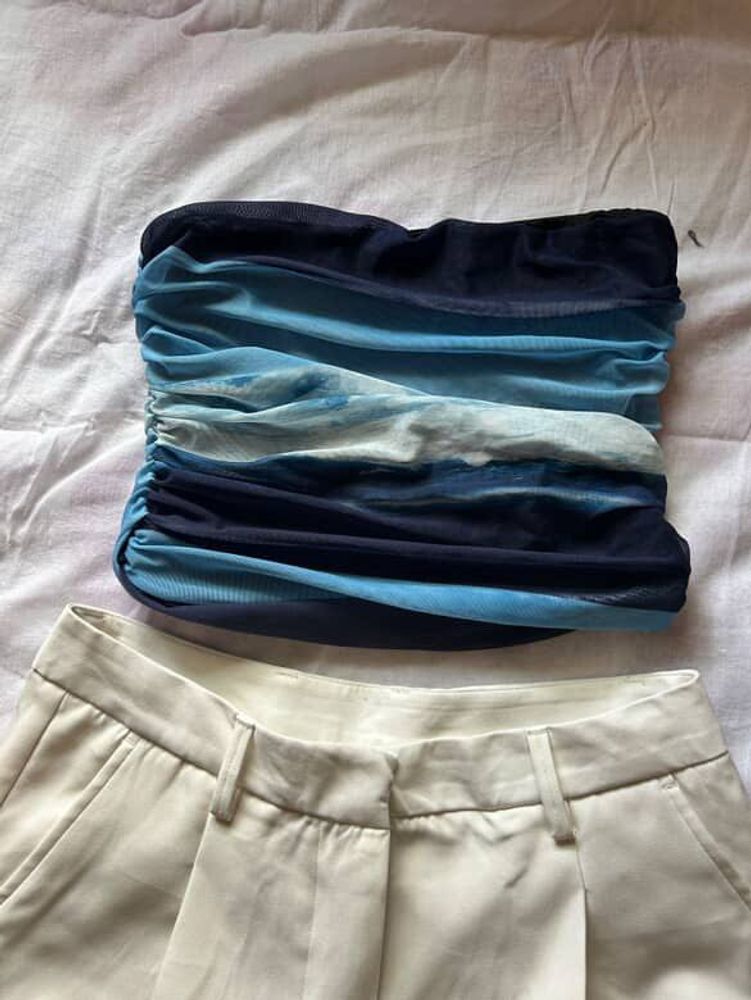 Blue Mesh Tube Top