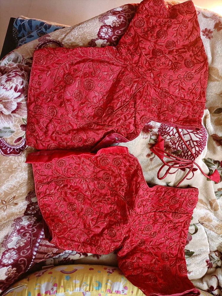 Red Embroidered Saree Blouse