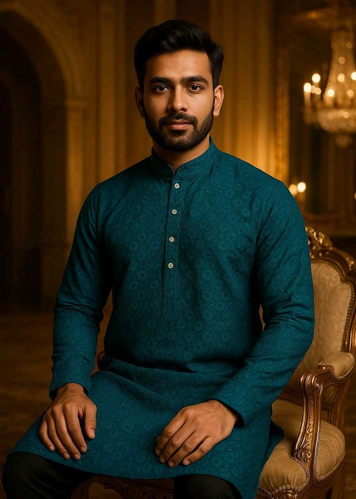 Teal Embroidered Kurta - Classic Style