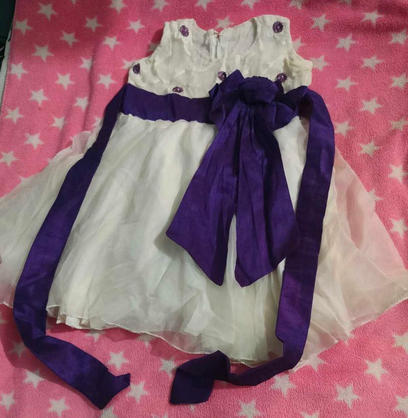 Cute White &amp; Purple Party Dress
