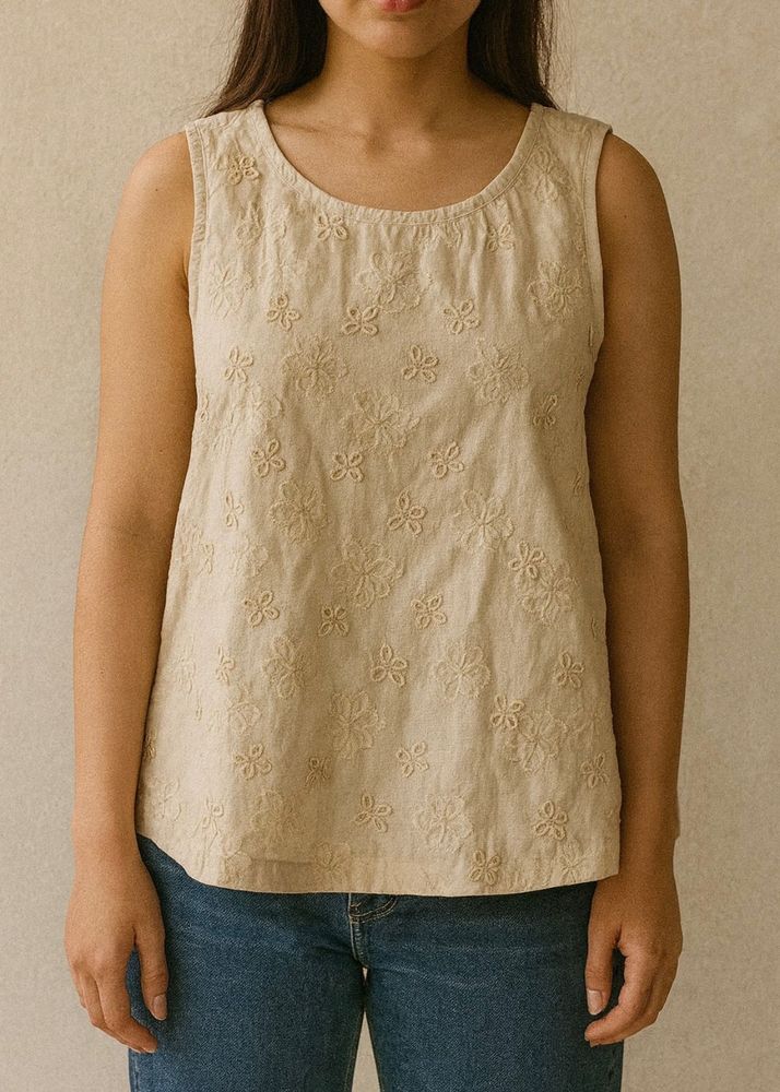 New Max Cream Sleeveless Top For Ladies