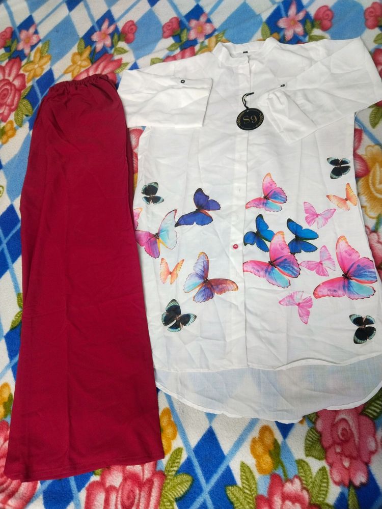 Butterfly Print Top &amp; Pant Set