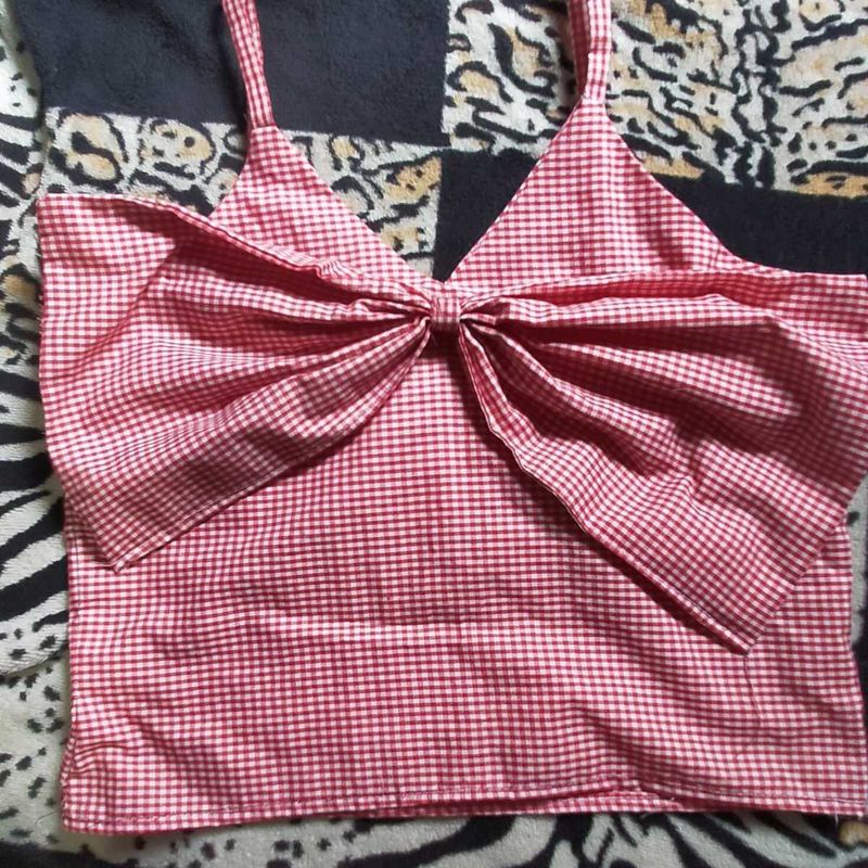 Red Gingham Bow Crop Top