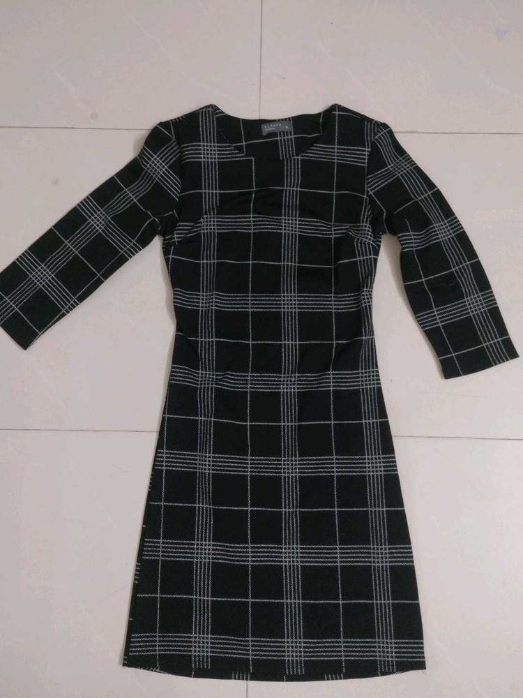 korean style checks formal mini dress for women