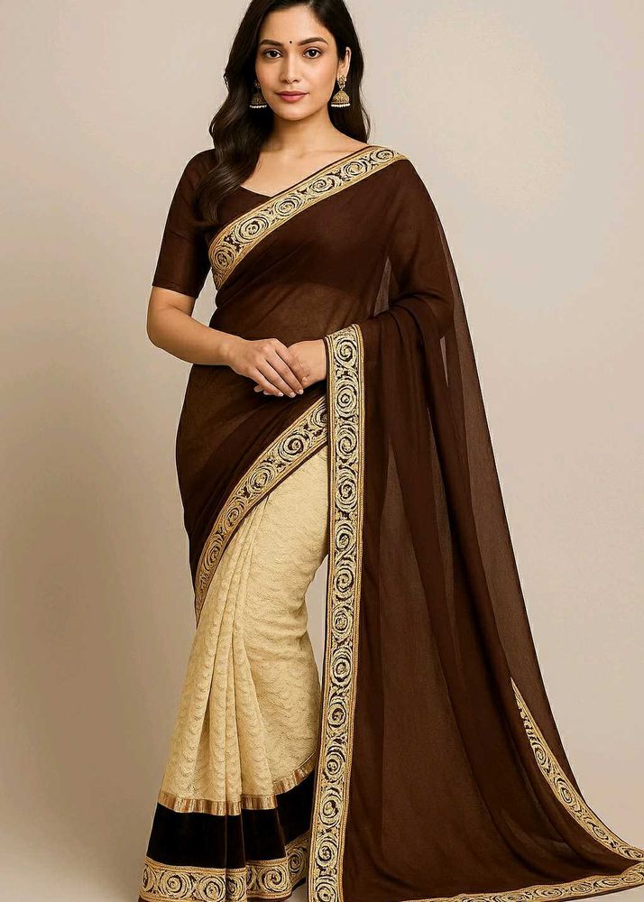 Elegant Brown &amp; Beige Saree