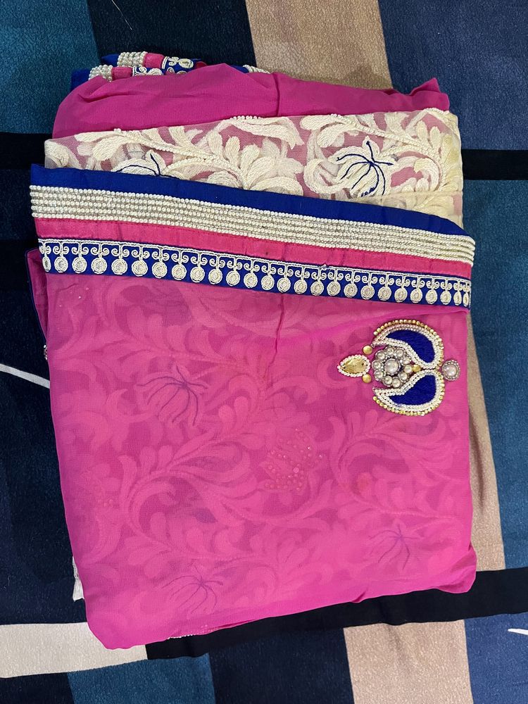 Pink White Saree For Festival And Weeding
