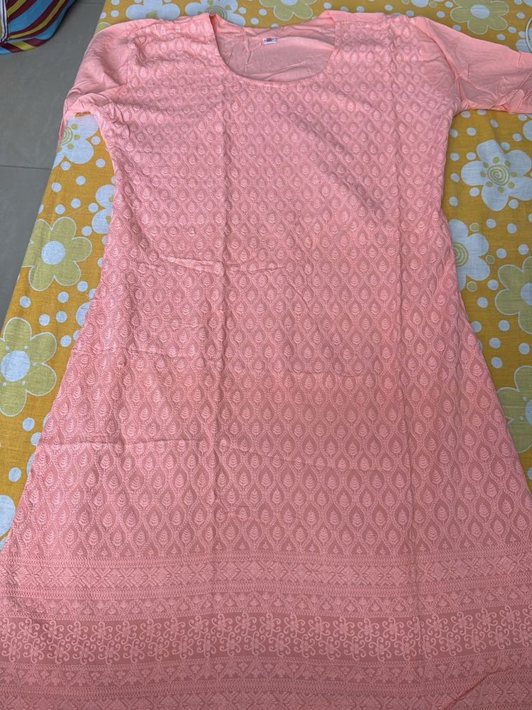 Peach Chikankari Kurti