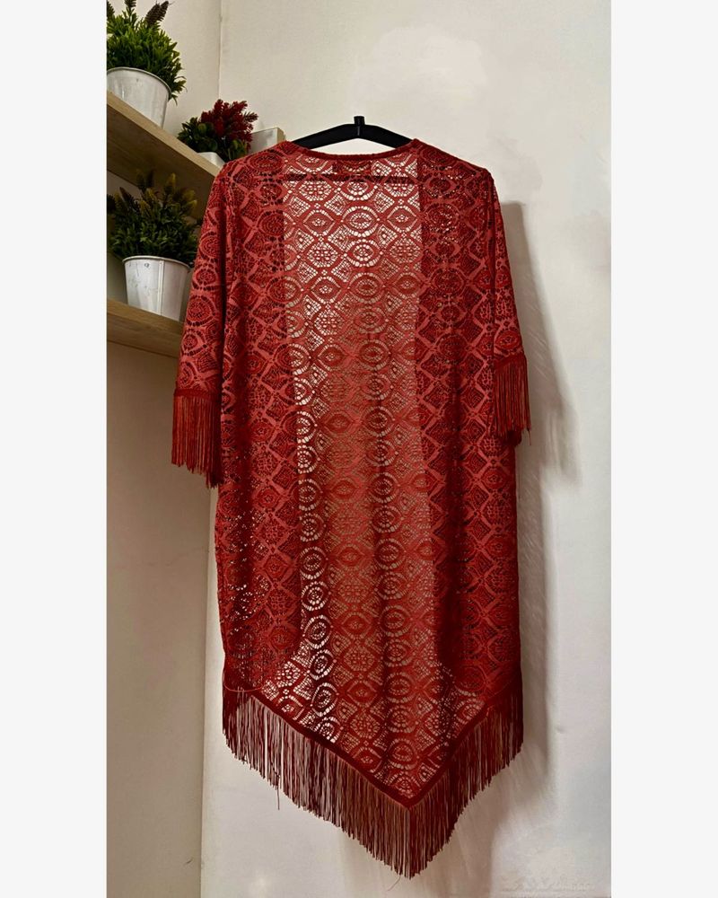 Rust-red Lace Kimono/Shrug