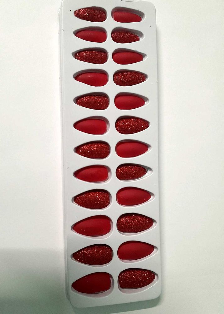 Red Glitter Press-On Nails