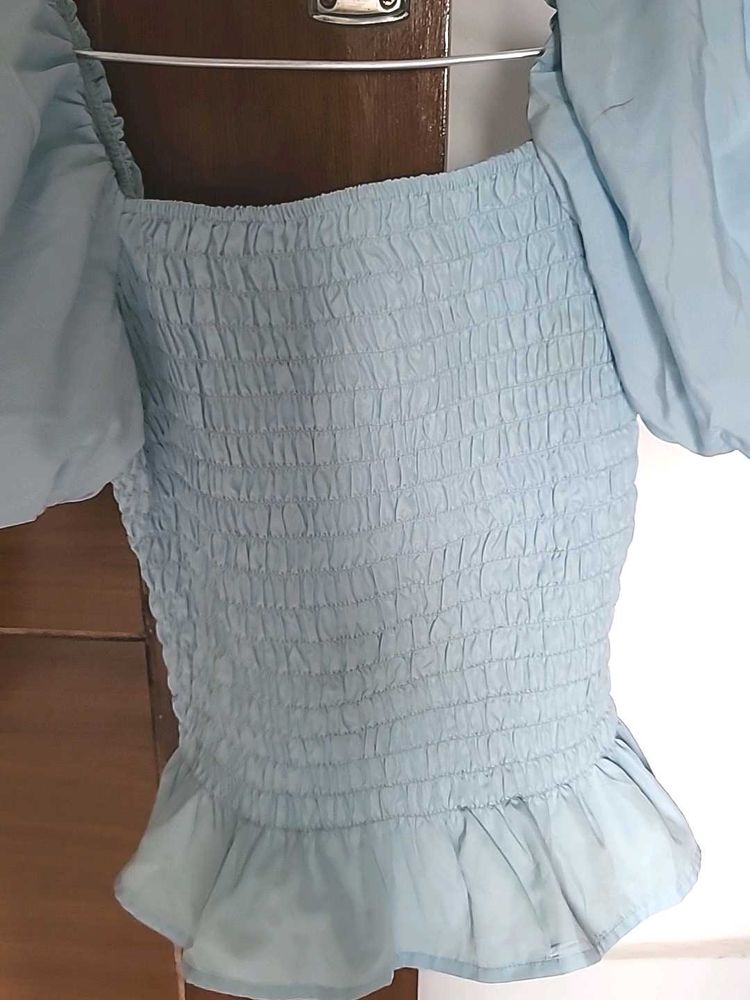 Chic Blue Puff Sleeve Top