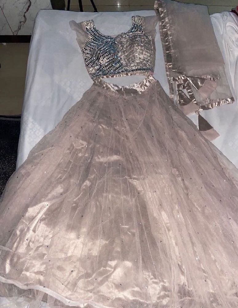 Mauve Mirror Work Big Flare Lehenga