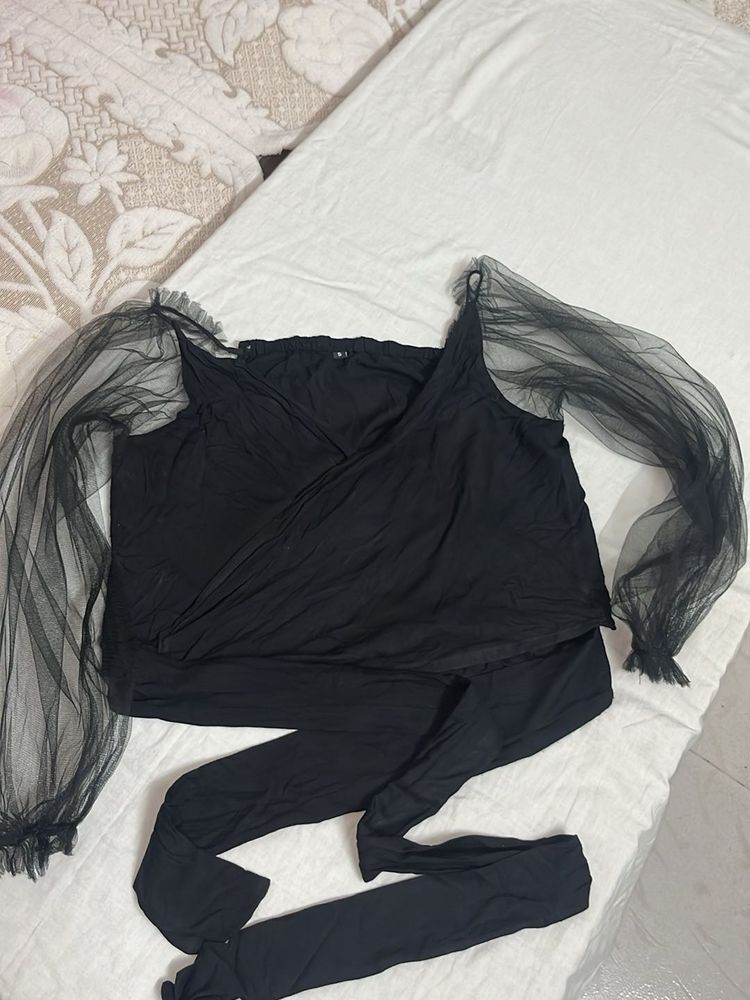 Sheer Sleeve Black Top