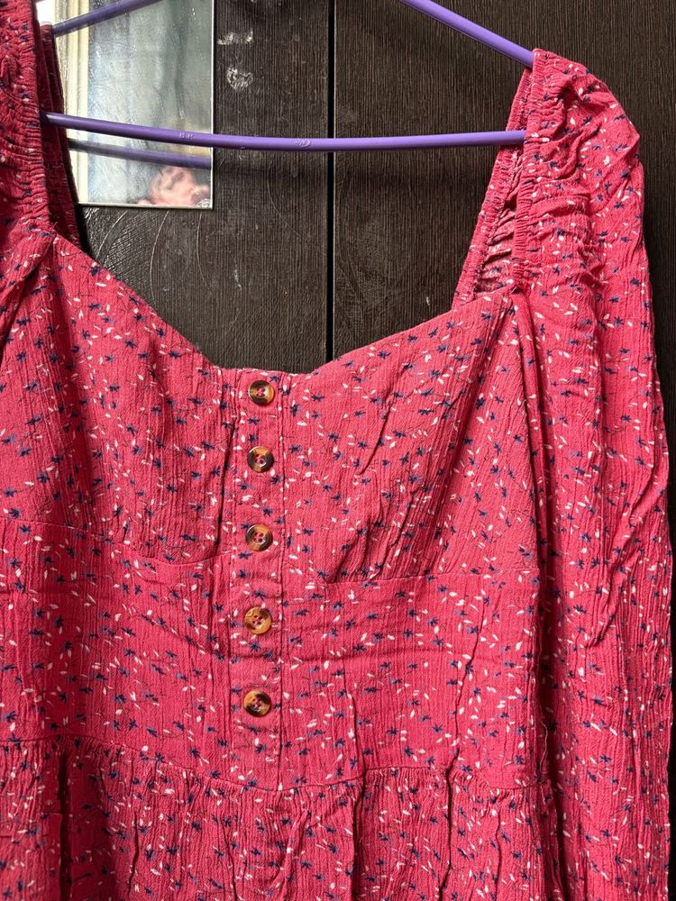 Pink Printed Smocked Peplum Top