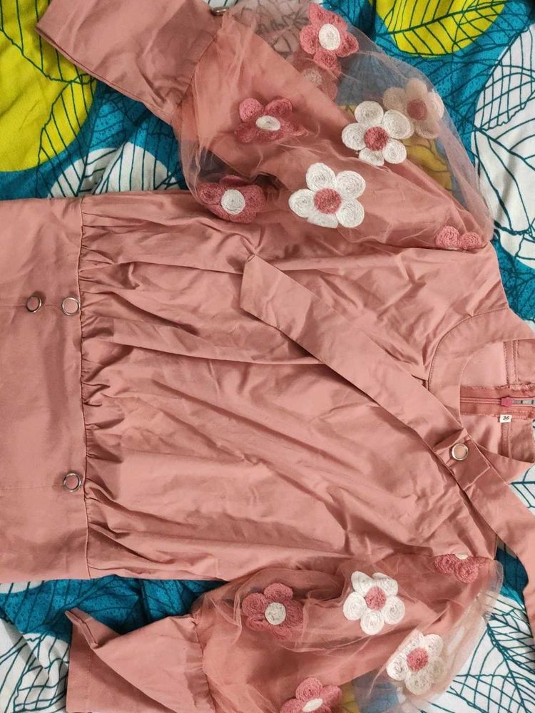 Cute Pink Dress with Floral Sleeves