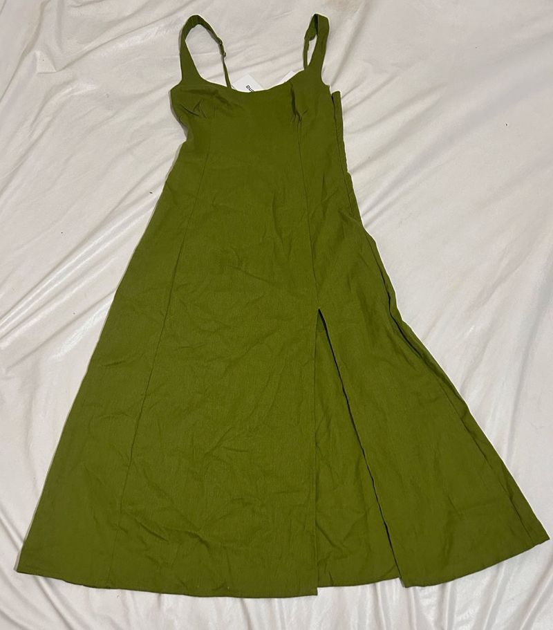 Green Slit Midi  A Line Dress