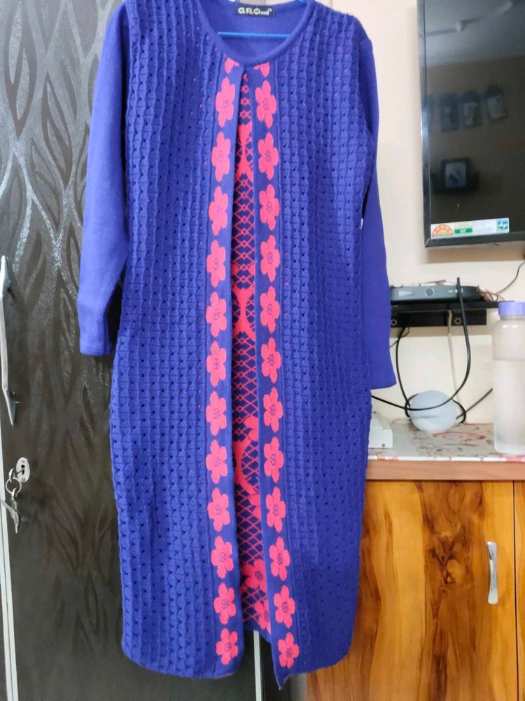 Floral Warm Jacket Style Wool Kurti