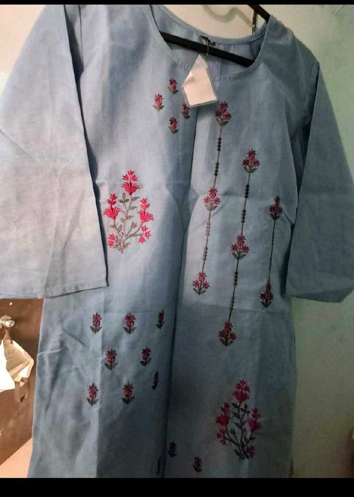 Embroidered  Light Blue Kurti