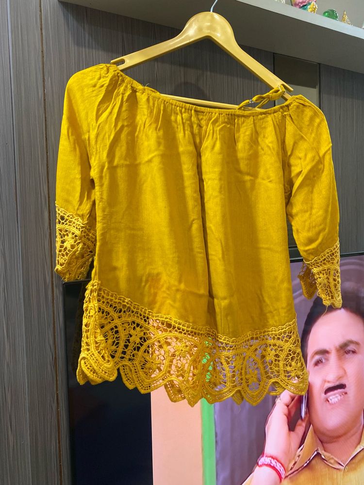Mustard Off-Shoulder Lace Top