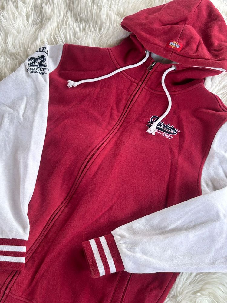 Dickies Red &amp; White Varsity Style Zip-Up Hoodie