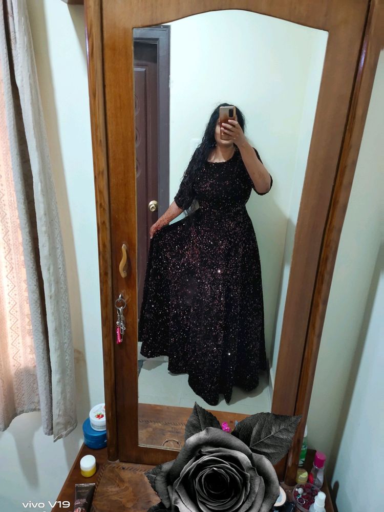 dark coffee brown party wear gown