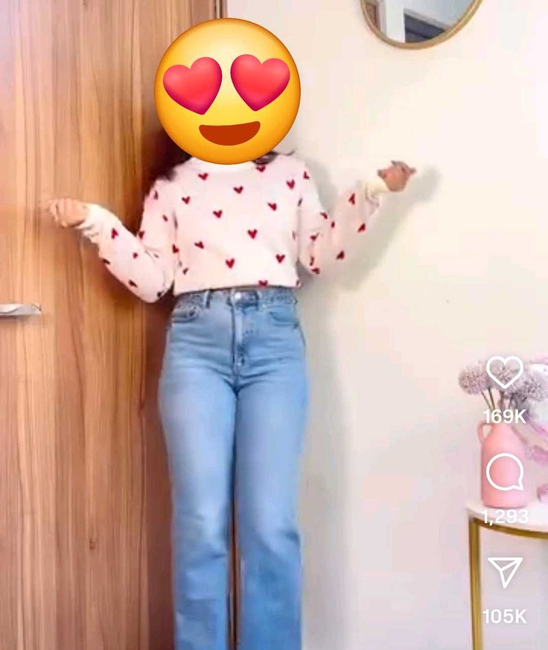 Heart Print Sweater &amp; Jeans Set