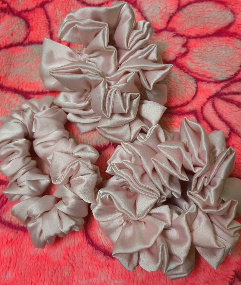 Pink Satin Scrunchies - Set of 3