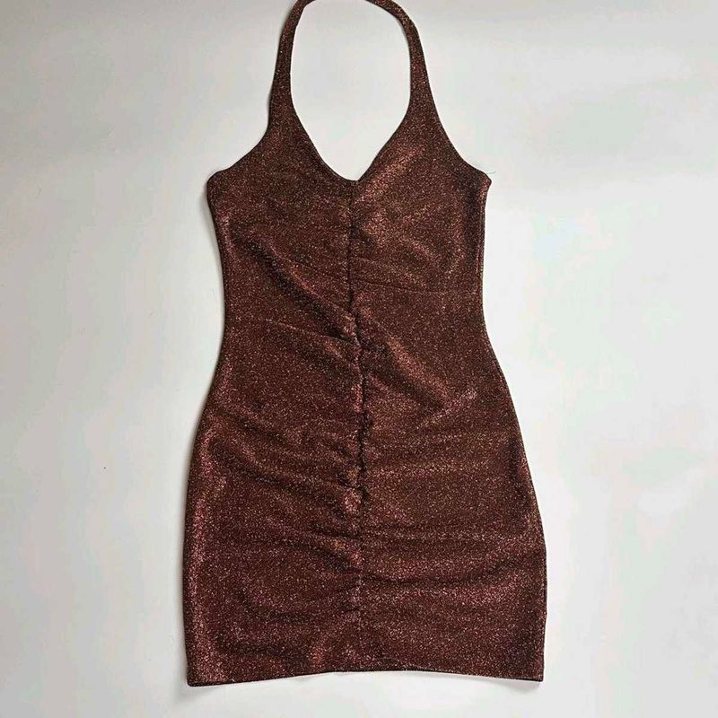 bodycon brown halter neck dress party