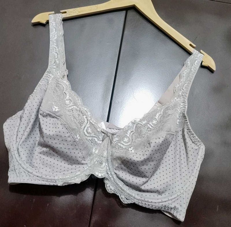 Grey Elegant Polka Dot Bra For 46 DD Bust