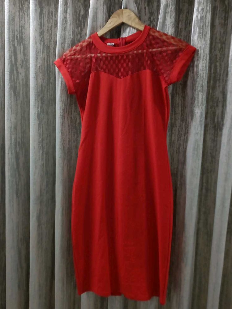 Red Lace Neck Bodycon Mini Dress