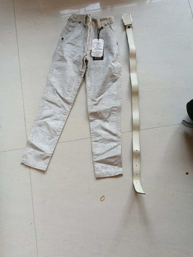 Kids Beige Pants with Belt