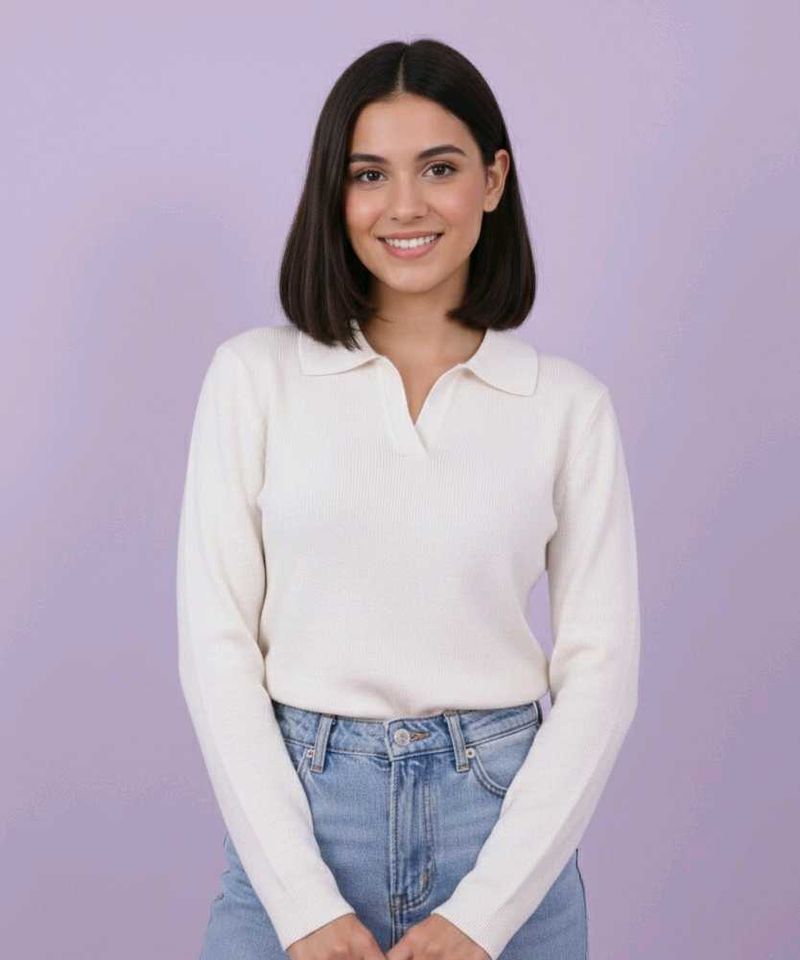 Stylish White Polo Top 🤍