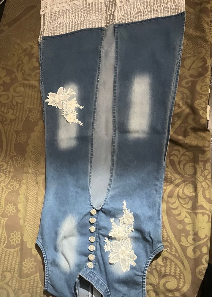 Denim Shrug Blue Colour With Designs