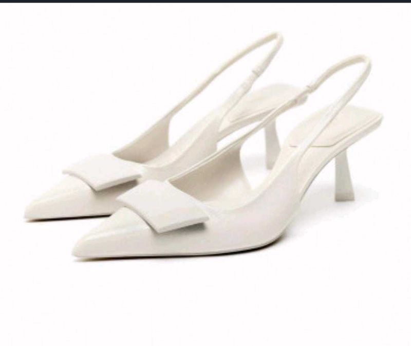 Zara white heeled slingback shoes