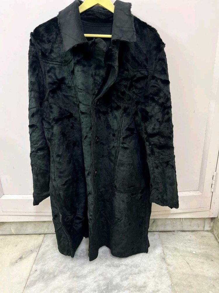 Stylish Black Furry Coat