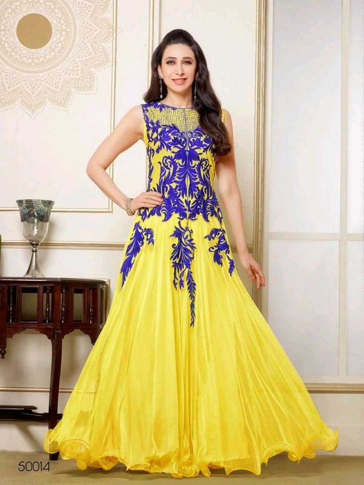 Karisma Kapoor Inspired Yellow-Blue Designer Gown