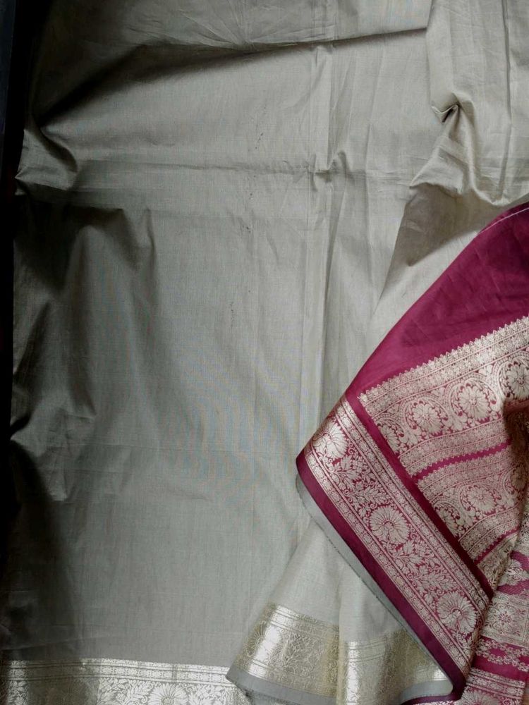 Grey And Maroon Kanchipattu Pure Silk Saree