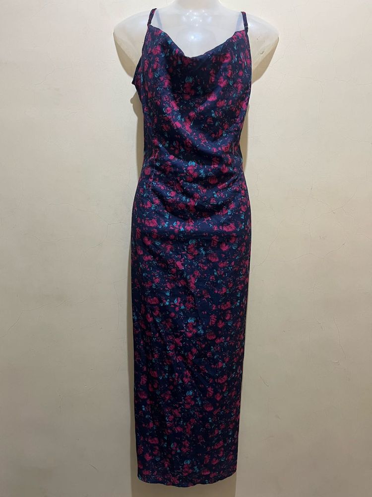 Floral Print Plus Size Cowl Neck Maxi Dress