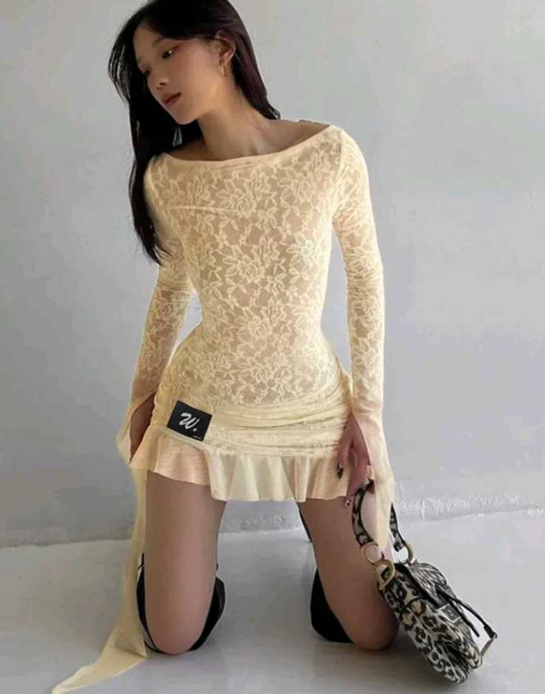 Lace Bodycon Mini Dress🩰🐮🦪🐚🦢