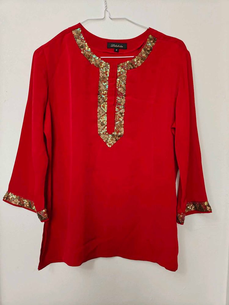 Red Sequin Embroidery Tunic
