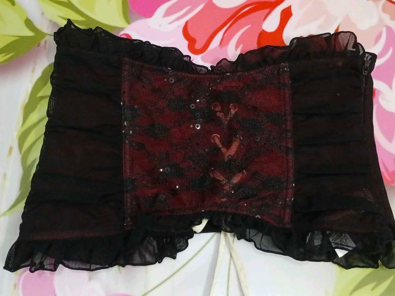 (406)Mesh &amp; Lace Corset Top