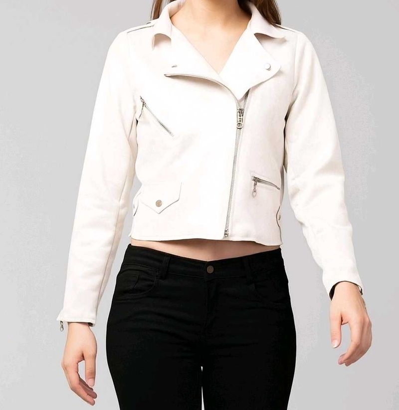 White zip front biker jacket🌼