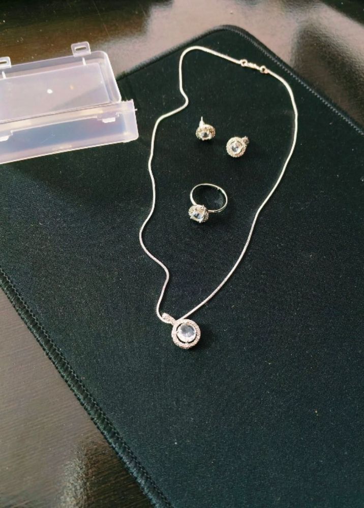 Silver plated minimal necklace, rings and earrings