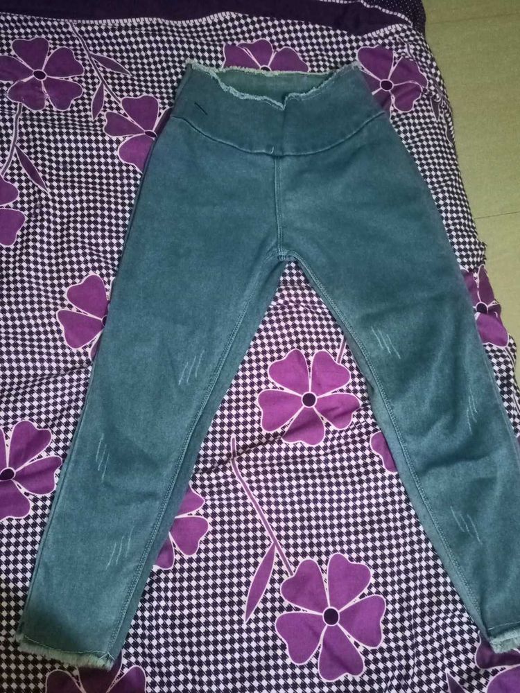 Distressed High-Waisted Denim Leggings